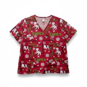9/$80 Disney Red and Green Holiday Dalmatian Scrub Top, XXL